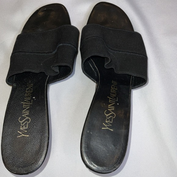 Yves Saint Laurent Block Heeled Slides Black Stretch Women's Size 8 - Picture 3 of 8